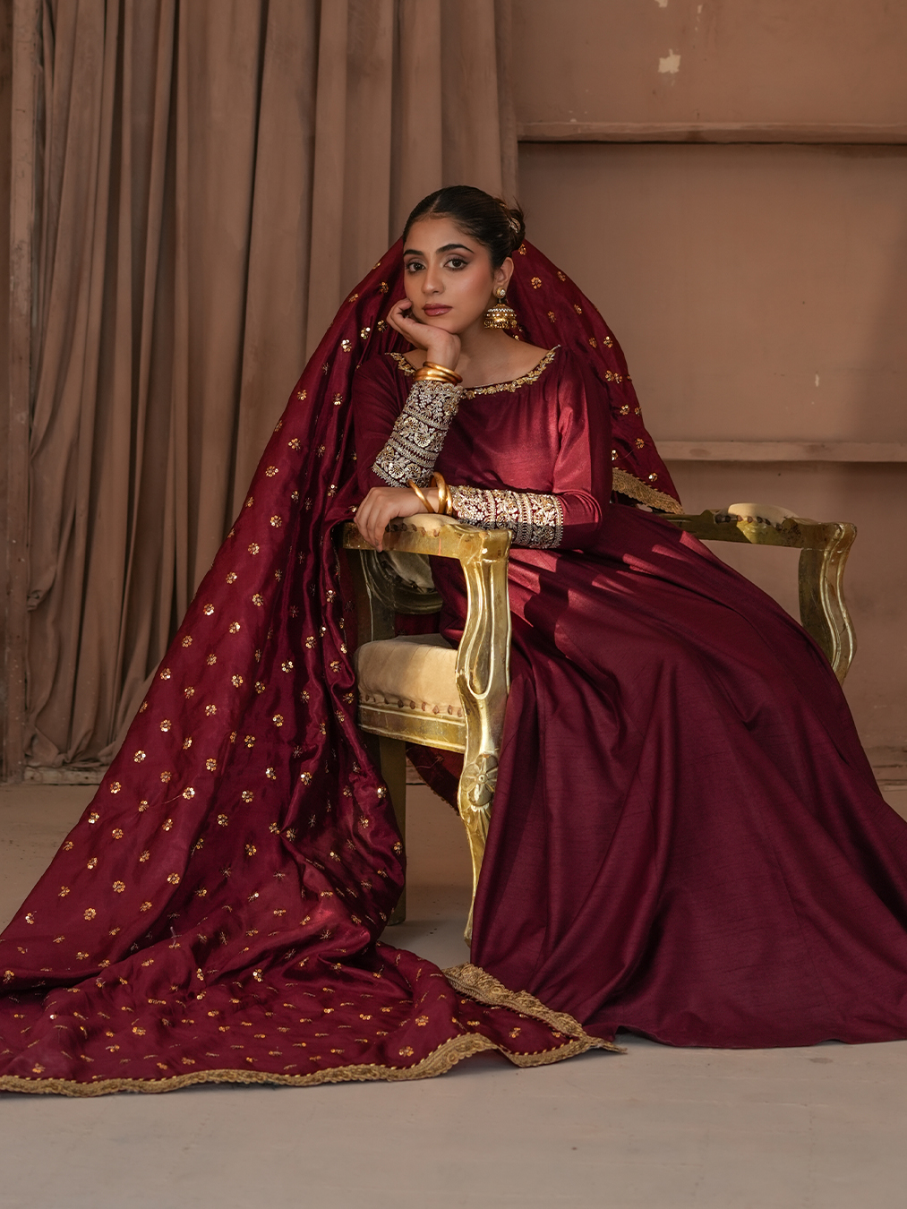 Plum Kalidaar with Hijar & Heavy Shawl Dupatta | N-02