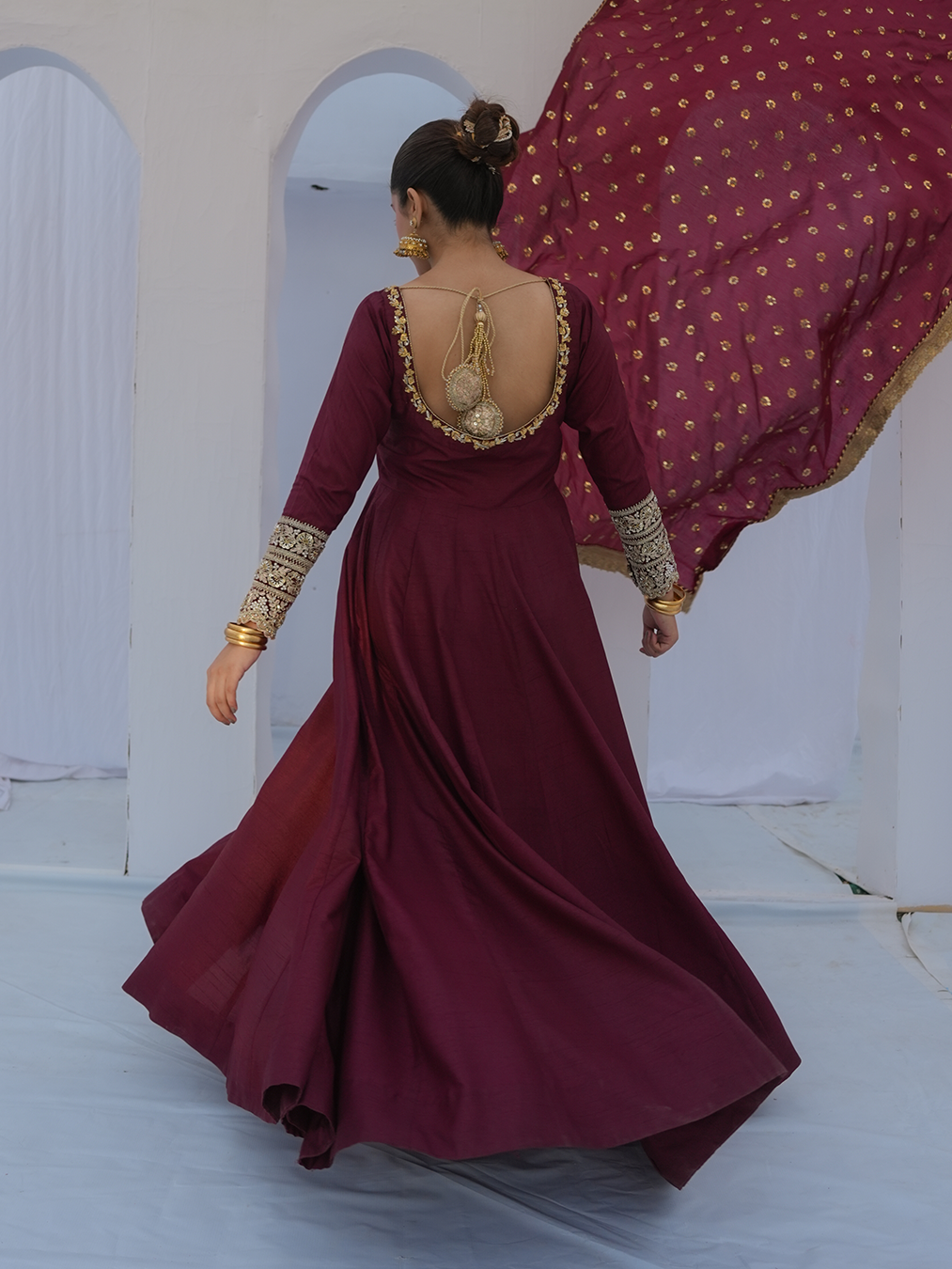 Plum Kalidaar with Hijar & Heavy Shawl Dupatta | N-02 - Image 5