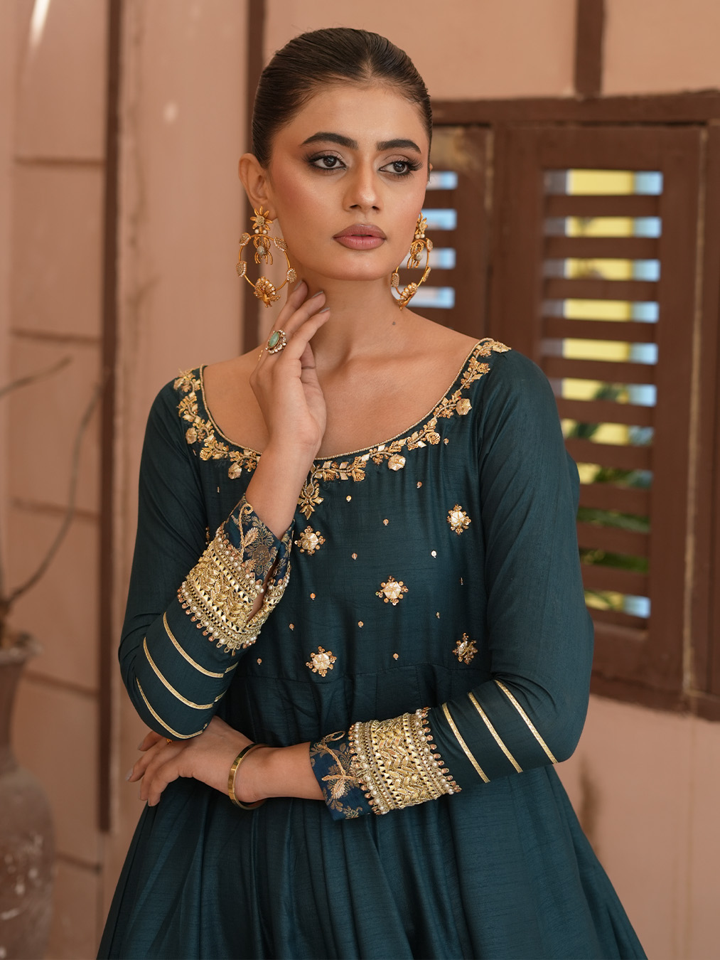 Teal Green Gota Kalidaar | N-01