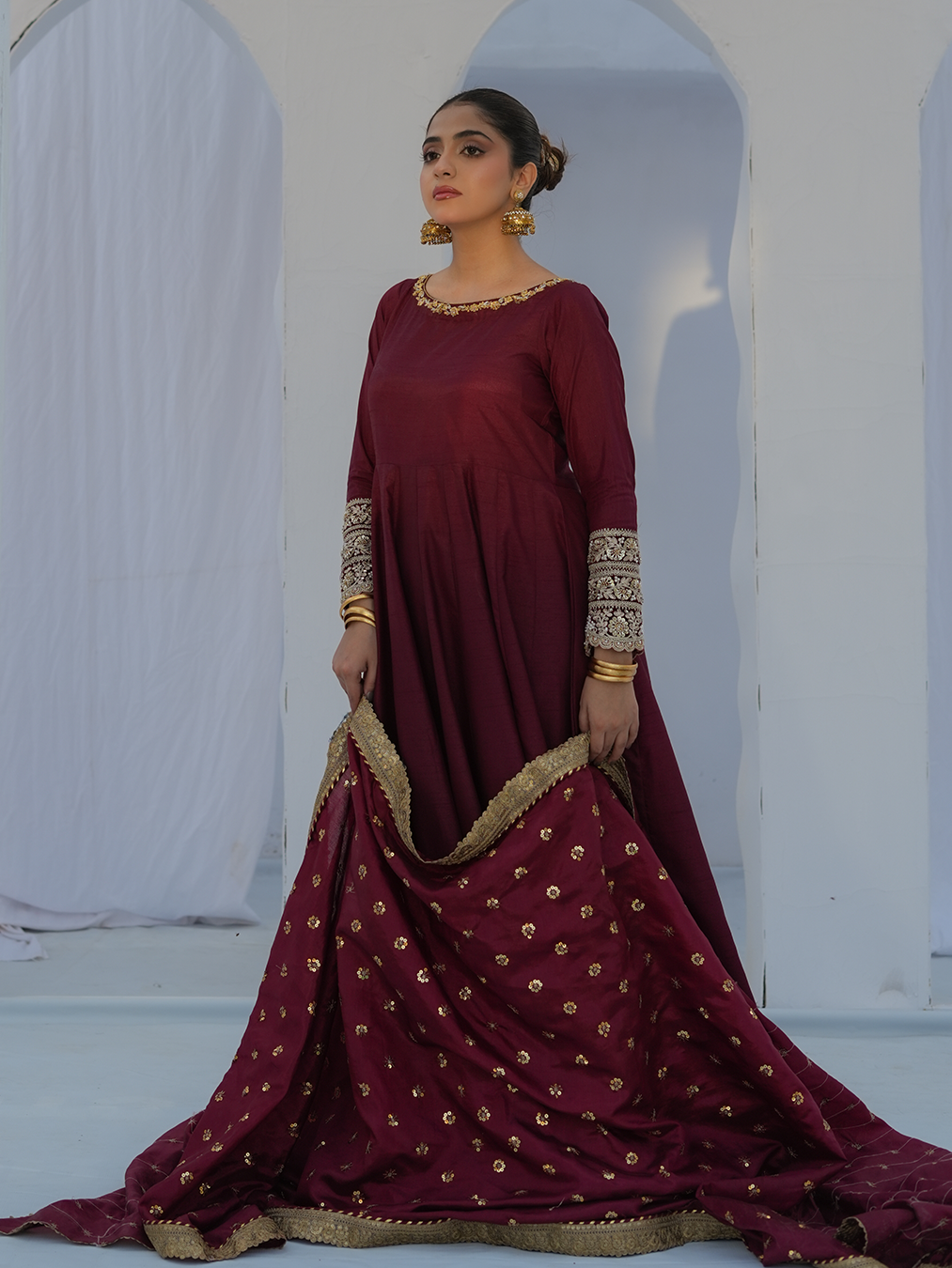 Plum Kalidaar with Hijar & Heavy Shawl Dupatta | N-02 - Image 6