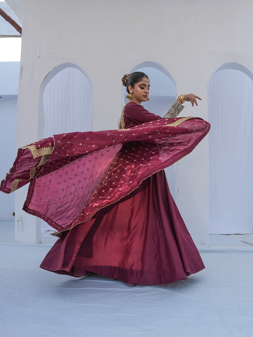 Plum Kalidaar with Hijar & Heavy Shawl Dupatta | N-02 - Image 7