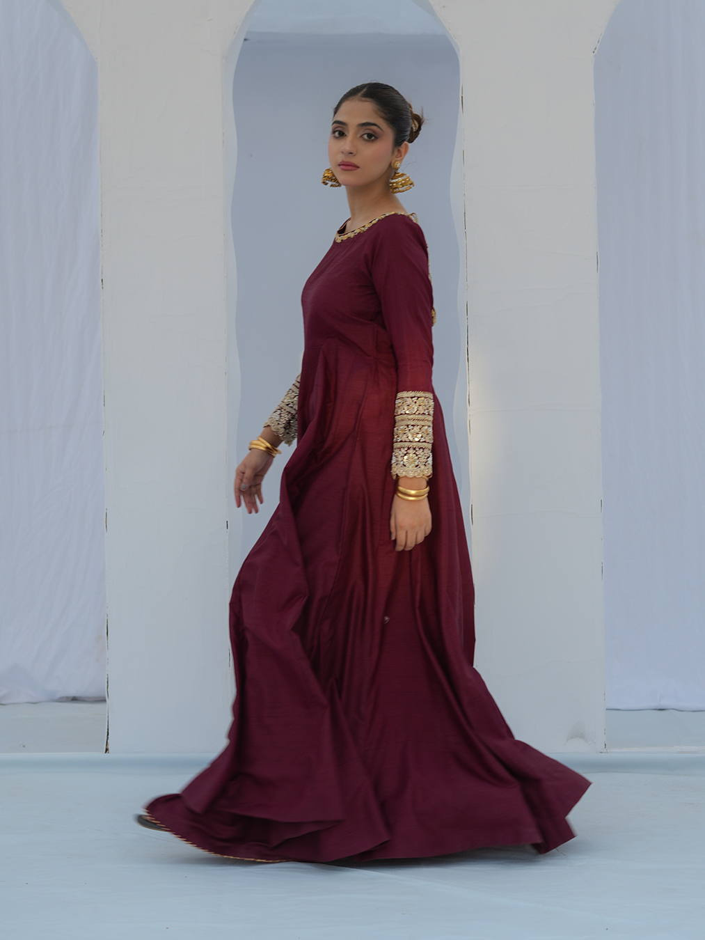Plum Kalidaar with Hijar & Heavy Shawl Dupatta | N-02 - Image 4